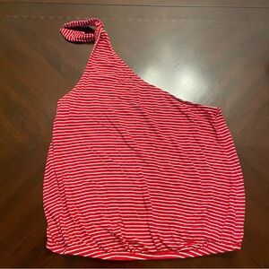 American Eagle Outfitters Red and White Striped One Shoulder Tank Top S
